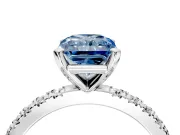 Solitaire Engagement Ring Setting for Fancy Blue Radiant Cut Center with Fine Pave Band and Claw Prong Head in Platinum