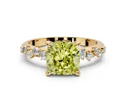 Solitaire Engagement Ring Setting for Fancy Yellow Cushion Cut Center with Trailing Leaf Accent Band and Prong Head in Yellow Gold