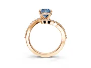 Solitaire Engagement Ring Setting for Fancy Blue Cushion Cut Center with Pave Bypass Swirl Band and Prong Head in Rose Gold