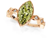 Milgrain Bezel Engagement Ring Setting for Fancy Yellow Marquise Center with Marquise Stations and Bezel Head in Rose Gold