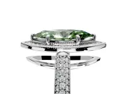 Milgrain Halo Engagement Ring Setting for Fancy Green Marquise Center with Three-Sided Pave Band and Prong Head in White Gold