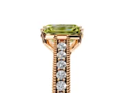 Solitaire Engagement Ring Setting for Fancy Yellow Emerald Cut Center with Engraved Pave Band and Prong Head in Rose Gold