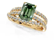 Solitaire Engagement Ring Setting for Fancy Green Emerald Cut Center with Woven 3-Strand Pave Band and Prong Head in Yellow Gold