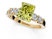 5 Stone Engagement Ring Setting for Fancy Yellow Radiant Cut Center with Plain Band and Prong Head in Yellow Gold