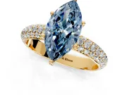 Solitaire Engagement Ring Setting for Fancy Blue Marquise Center with Domed Multi-Row Pave Band and Prong Head in Yellow Gold