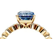 Solitaire Engagement Ring Setting for Fancy Blue Radiant Cut Center with Bezel-Dot Beaded Band and Prong Head in Yellow Gold