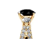 3 Stone Engagement Ring Setting for Fancy Black Round Cut Center with Pave Split Shank and Prong Head in Yellow Gold