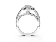 Halo Engagement Ring Setting for Cushion Cut Center with Framed Halo, Pave Band and Prong Head in Sterling Silver