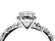 Solitaire Engagement Ring Setting for Emerald Cut Center with Trailing Leaf Accent Band and Prong Head in Sterling Silver