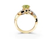 Halo Engagement Ring Setting for Fancy Yellow Round Cut Center with Marquise and Pave Bypass Band and Prong Head in Yellow Gold