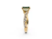 Solitaire Engagement Ring Setting for Fancy Green Emerald Cut Center with Half-Pave Crossover Band and Prong Head in Yellow Gold