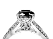 Solitaire Engagement Ring Setting for Fancy Black Oval Center with Pave Rail Split Shank and Prong Head in Sterling Silver