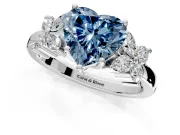 Floral Engagement Ring Setting for Fancy Blue Heart-Shaped Center with Marquise Cluster Shoulders and Prong Head in White Gold