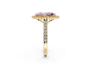 Milgrain Floral Halo Engagement Ring Setting for Fancy Pink Marquise Center with Pave Band and Prong Head in Yellow Gold