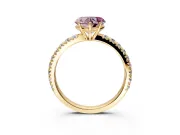 Solitaire Engagement Ring Setting for Fancy Pink Heart-Shaped Center with Large Accent Band and Prong Head in Yellow Gold