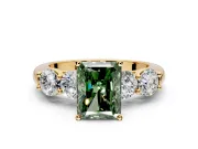 5 Stone Engagement Ring Setting for Fancy Green Radiant Cut Center with Graduated Accents and Prong Head in Yellow Gold
