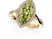 Halo Engagement Ring Setting for Fancy Yellow Marquise Center with Twist Band and Prong Head in Yellow Gold