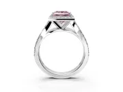Halo Engagement Ring Setting for Fancy Pink Princess Cut Center with Narrow Pave Split Shank and Prong Head in Platinum