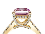 Solitaire Engagement Ring Setting for Fancy Pink Asscher Cut Center with Widening Pave Band and Claw Prong Head in Yellow Gold