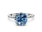 Solitaire Engagement Ring Setting for Fancy Blue Round Cut Center with Plain Twisted Rope Band and Prong Head in Sterling Silver