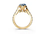 Solitaire Engagement Ring Setting for Fancy Blue Heart-Shaped Center with Pave Cathedral Shoulders and Prong Head in Yellow Gold
