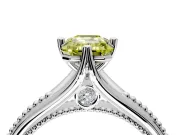 Solitaire Engagement Ring Setting for Fancy Yellow Emerald Cut Center with Milgrain Cathedral Band and Prong Head in Platinum