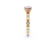 Solitaire Engagement Ring Setting for Fancy Pink Princess Cut Center with Beaded Bezel Station Band and Prong Head in Yellow Gold
