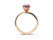 Solitaire Engagement Ring Setting for Fancy Pink Radiant Cut Center with Micro Pave Band and Prong Head in Rose Gold