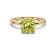 Low-Set Solitaire Engagement Ring Setting for Fancy Yellow Cushion Cut Center with Thin Plain Band and Prong Head in Yellow Gold