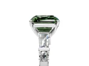 Bar-Set Engagement Ring Setting for Fancy Green Asscher Cut Center with Tapered Baguette Accents and Prong Head in White Gold