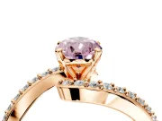 Solitaire Engagement Ring Setting for Fancy Pink Pear-Shaped Center with Pave Bypass Swirl Band and Prong Head in Rose Gold