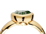 Solitaire Engagement Ring Setting for Fancy Green Heart-Shaped Center with Wide Band and Bezel Head in Yellow Gold