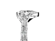 Baguette Engagement Ring Setting for Pear-Shaped Center with Alternating Bar-Set Band and Prong Head in Platinum