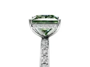 Hidden Halo Engagement Ring Setting for Fancy Green Princess Cut Center with Pave Band and Prong Head in Platinum