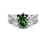 3 Stone Engagement Ring Setting for Fancy Green Pear-Shaped Center with Pave Twist Band and Prong Head in Platinum