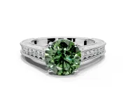 Solitaire Engagement Ring Setting for Fancy Green Round Cut Center with Engraved Pave Band and Prong Head in Sterling Silver