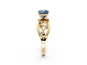Solitaire Engagement Ring Setting for Fancy Blue Cushion Cut Center with Criss-Cross Accent Band and Prong Head in Yellow Gold