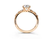 Solitaire Engagement Ring Setting for Oval Center with Trailing Leaf Accent Band and Prong Head in Rose Gold
