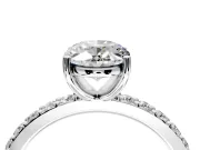 Solitaire Engagement Ring Setting for Oval Center with Round Cut Pave Band and Prong Head in Sterling Silver