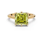 Solitaire Engagement Ring Setting for Fancy Yellow Asscher Cut Center with Cathedral Band and Prong Head in Yellow Gold
