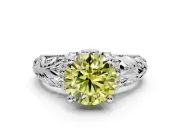 Solitaire Engagement Ring Setting for Fancy Yellow Round Cut Center with Filigree Accent Basket and Prong Head in Sterling Silver