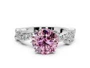 Solitaire Engagement Ring Setting for Fancy Pink Round Cut Center with Bar-Station Pave Twist and Prong Head in Platinum