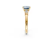 3 Stone Engagement Ring Setting for Fancy Blue Princess Cut Center with Wide Plain Band and Prong Head in Yellow Gold