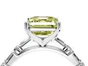 Baguette Engagement Ring Setting for Fancy Yellow Asscher Cut Center with Alternating Bar-Set Band and Prong Head in Sterling Silver