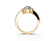 Halo Engagement Ring Setting for Fancy Blue Pear-Shaped Center with Heart-Shaped Openwork, Pave Band and Prong Head in Yellow Gold