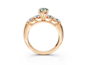5 Stone Engagement Ring Setting for Fancy Green Pear-Shaped Center with Graduated Accents and Prong Head in Rose Gold