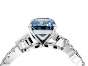 Leaf Motif Engagement Ring Setting for Fancy Blue Emerald Cut Center with Pave Band and Prong Head in Platinum