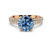 Solitaire Engagement Ring Setting for Fancy Blue Round Cut Center with Multi-Row Pave Accents and Basket Head in Rose Gold