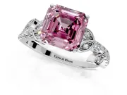 Leaf Motif Engagement Ring Setting for Fancy Pink Asscher Cut Center with Pave Band and Prong Head in White Gold