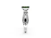 3 Stone Engagement Ring Setting for Fancy Green Emerald Cut Center with Pave Twist Band and Prong Head in Platinum